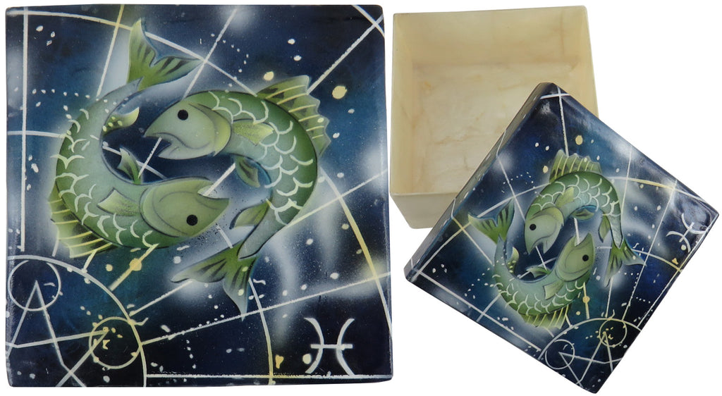 Capiz Shell Trinket Box, 3", Zodiac, Pisces