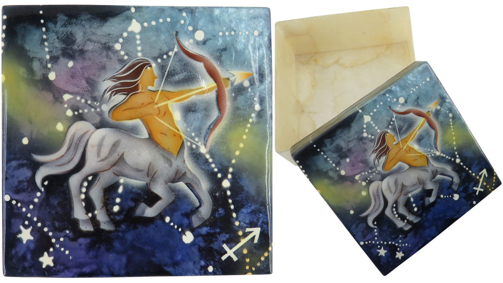 Capiz Shell Trinket Box, 3", Zodiac, Sagittarius