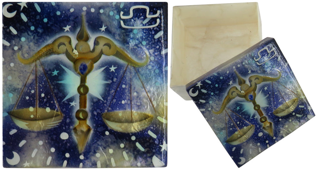 Capiz Shell Trinket Box, 3", Zodiac, Libra