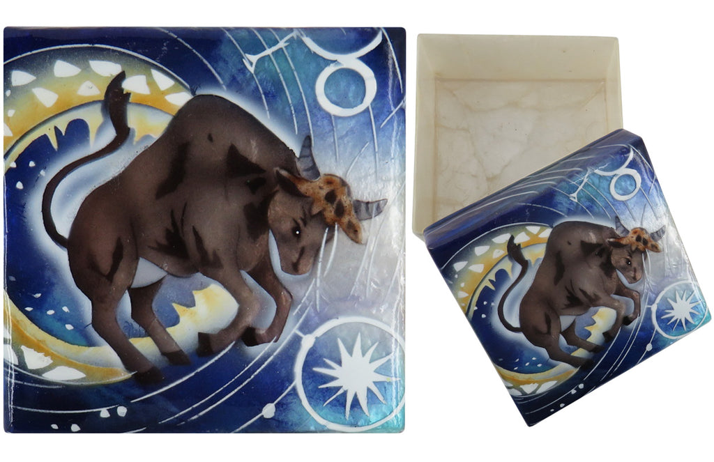 Capiz Shell Trinket Box, 3", Zodiac, Taurus