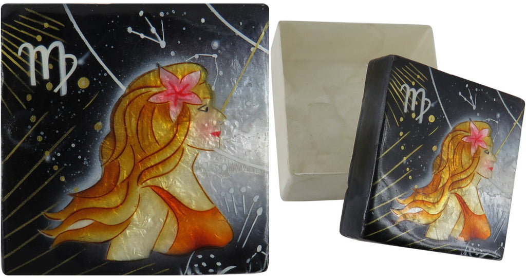 Capiz Shell Trinket Box, 3", Zodiac, Virgo
