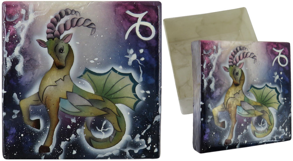 Capiz Shell Trinket Box, 3", Zodiac, Capricorn