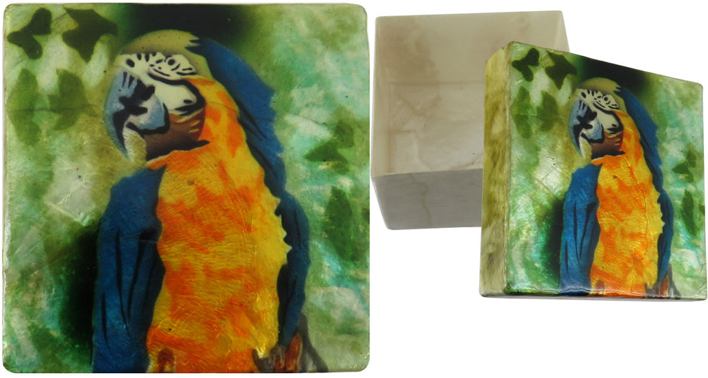 Capiz Shell Trinket Box, 3", Parrot