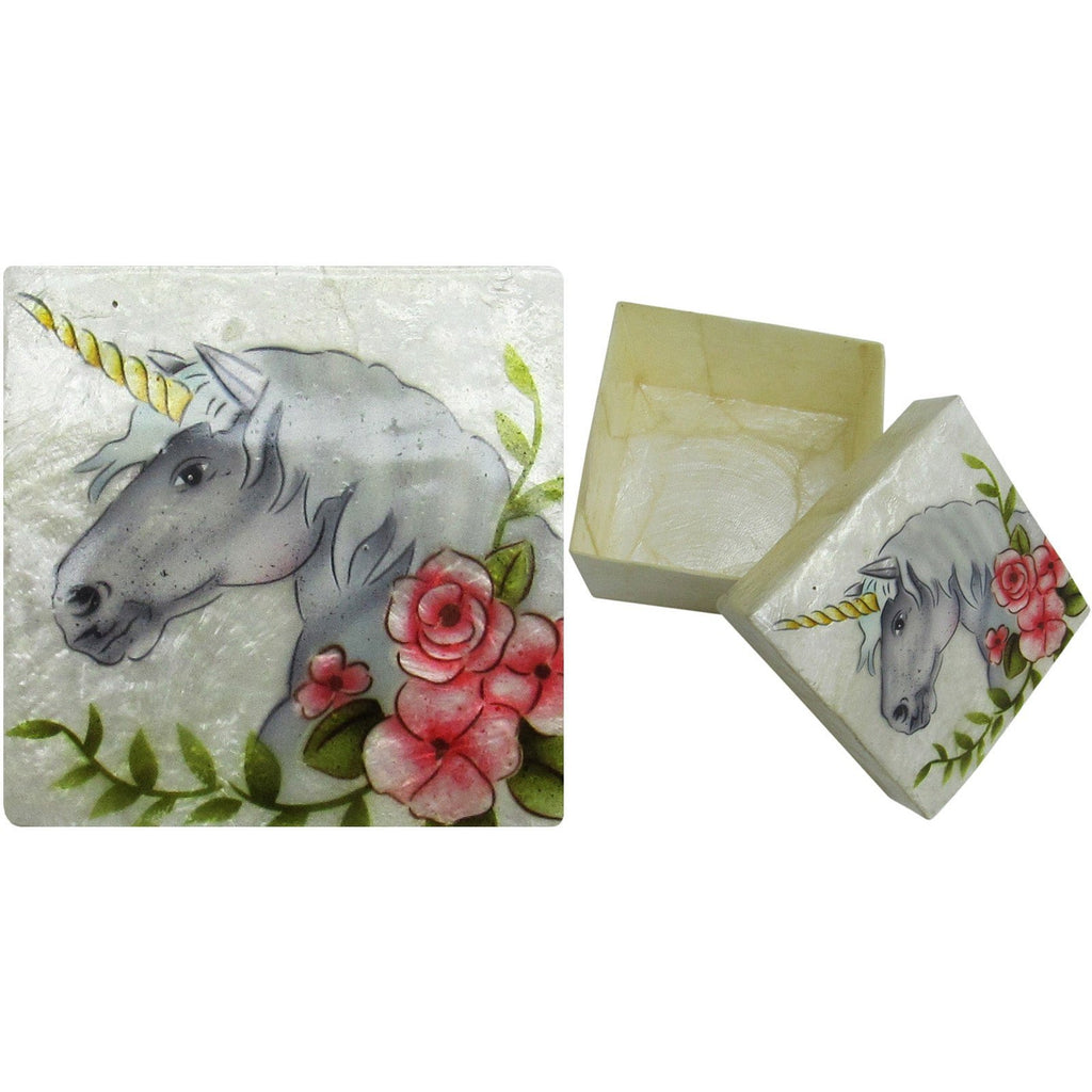 Capiz Shell Trinket Box, ", Unicorn