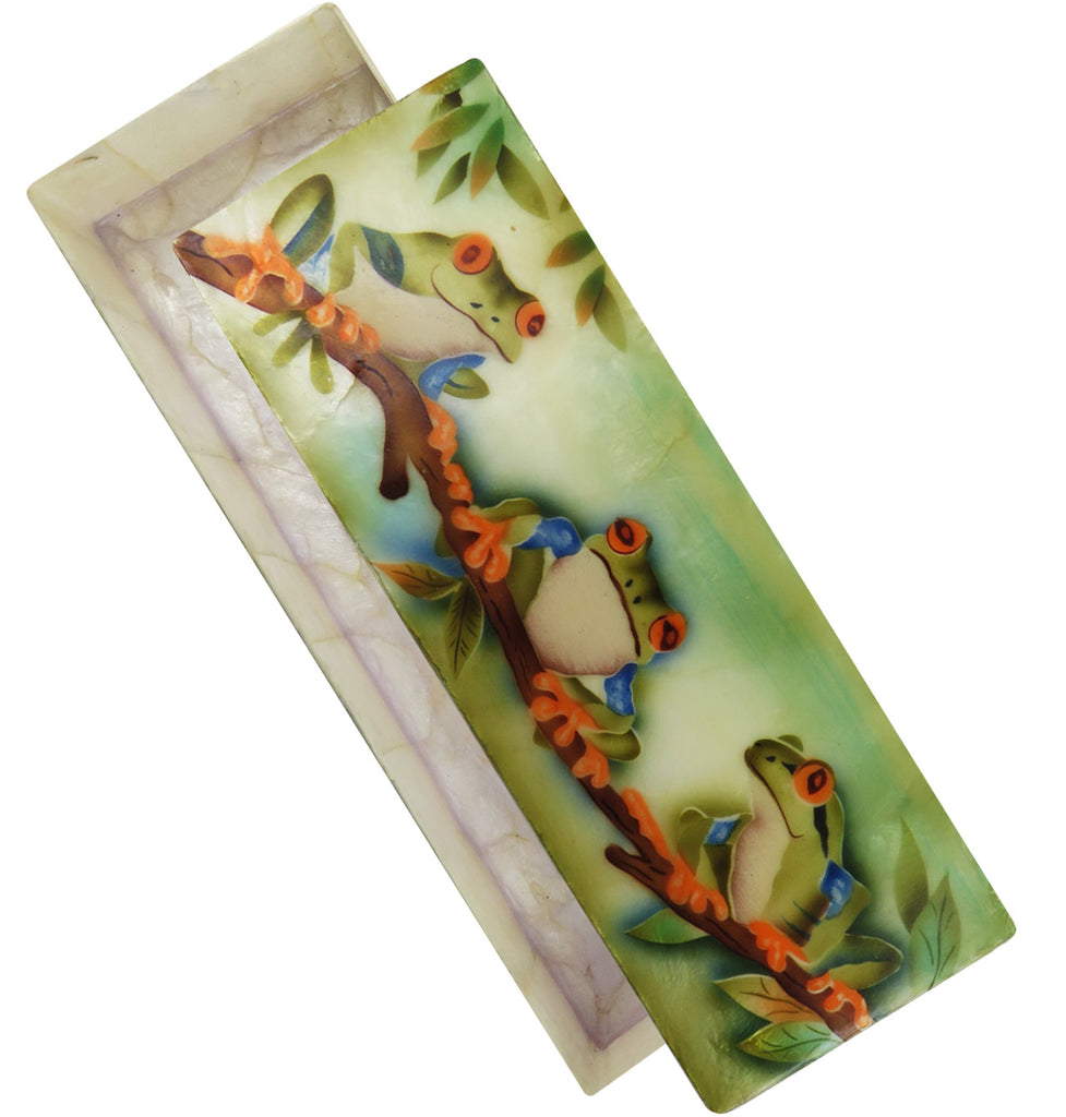 Capiz Shell Trinket Box, 9", Frogs