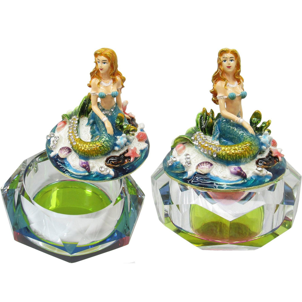 Mermaid Glass Jeweled Trinket Box