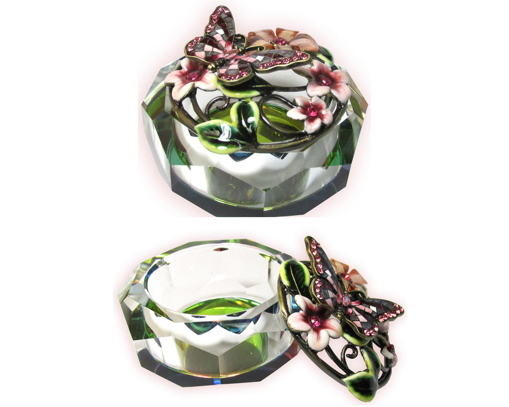 Butterfly Glass Jeweled Trinket Box