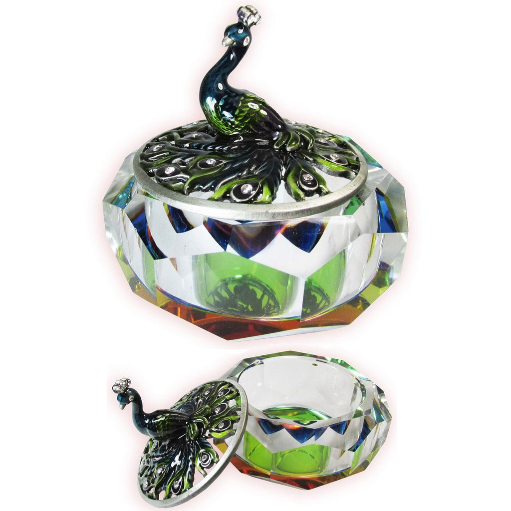 Peacock Glass Jeweled Trinket Box