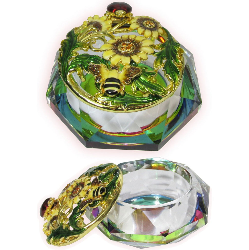 Ladybug Glass Jeweled Trinket Box