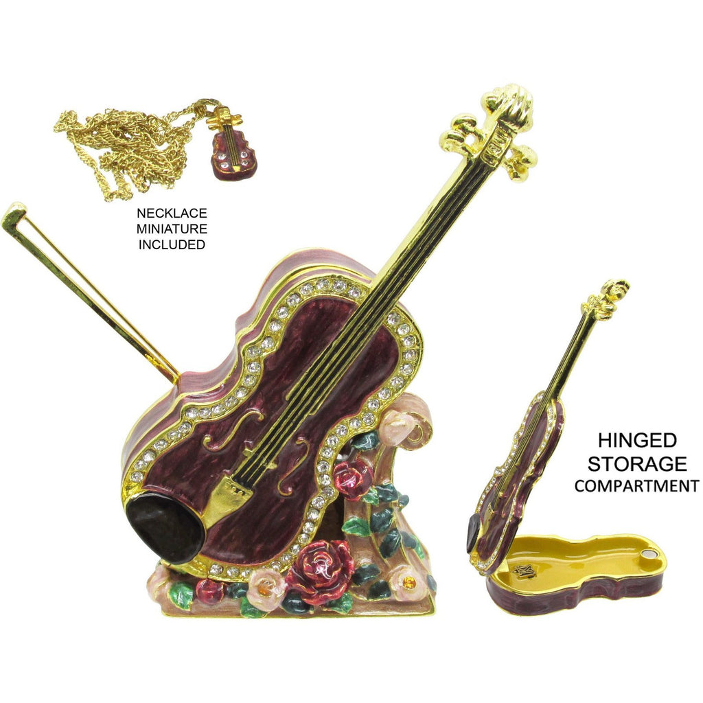 Violin Jeweled Trinket Box Austrian Crystals