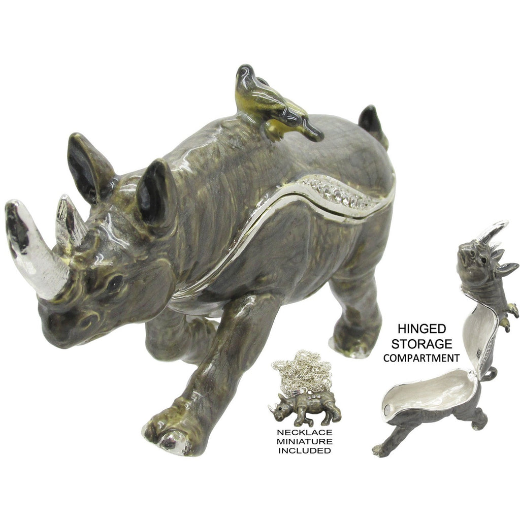 Rhinoceros Jeweled Trinket Box matching Necklace