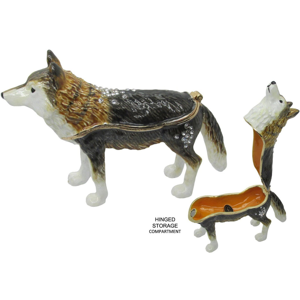 Wolf Jeweled Trinket Box SWAROVSKI Crystals,