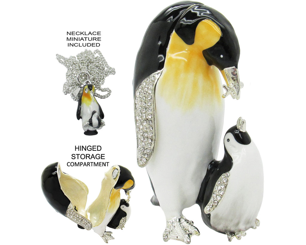 Mama Baby Penguin Jeweled Trinket Box Austrian Crystals,