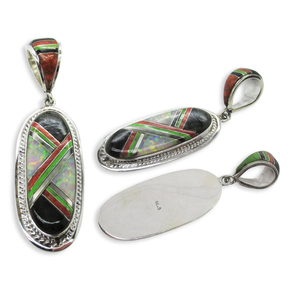 Native American Zuni Multi Stone Inlay Oval Pendant,