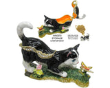 Cat Butterfly Jeweled Trinket Box Austrian Crystals, Black