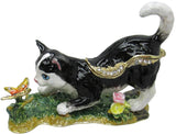 Cat Butterfly Jeweled Trinket Box Austrian Crystals, Black