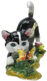 Cat Butterfly Jeweled Trinket Box Austrian Crystals, Black