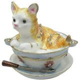 Cat Soup Bowl Jeweled Trinket Box Austrian Crystals