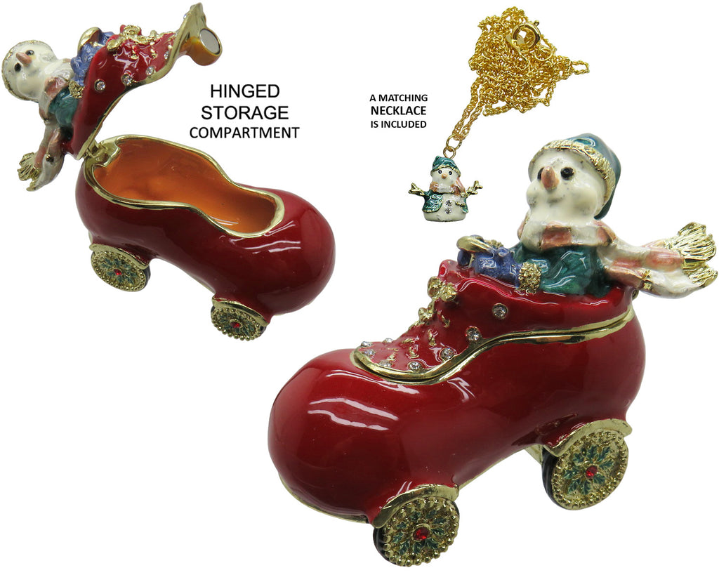 Snowman Shoe Jeweled Trinket Box Austrian Crystals