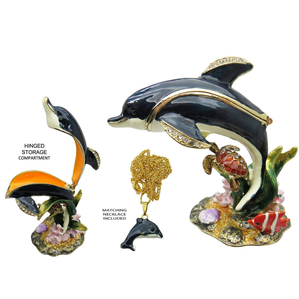 Dolphin Turtle Jeweled Trinket Box Austrian Crystals
