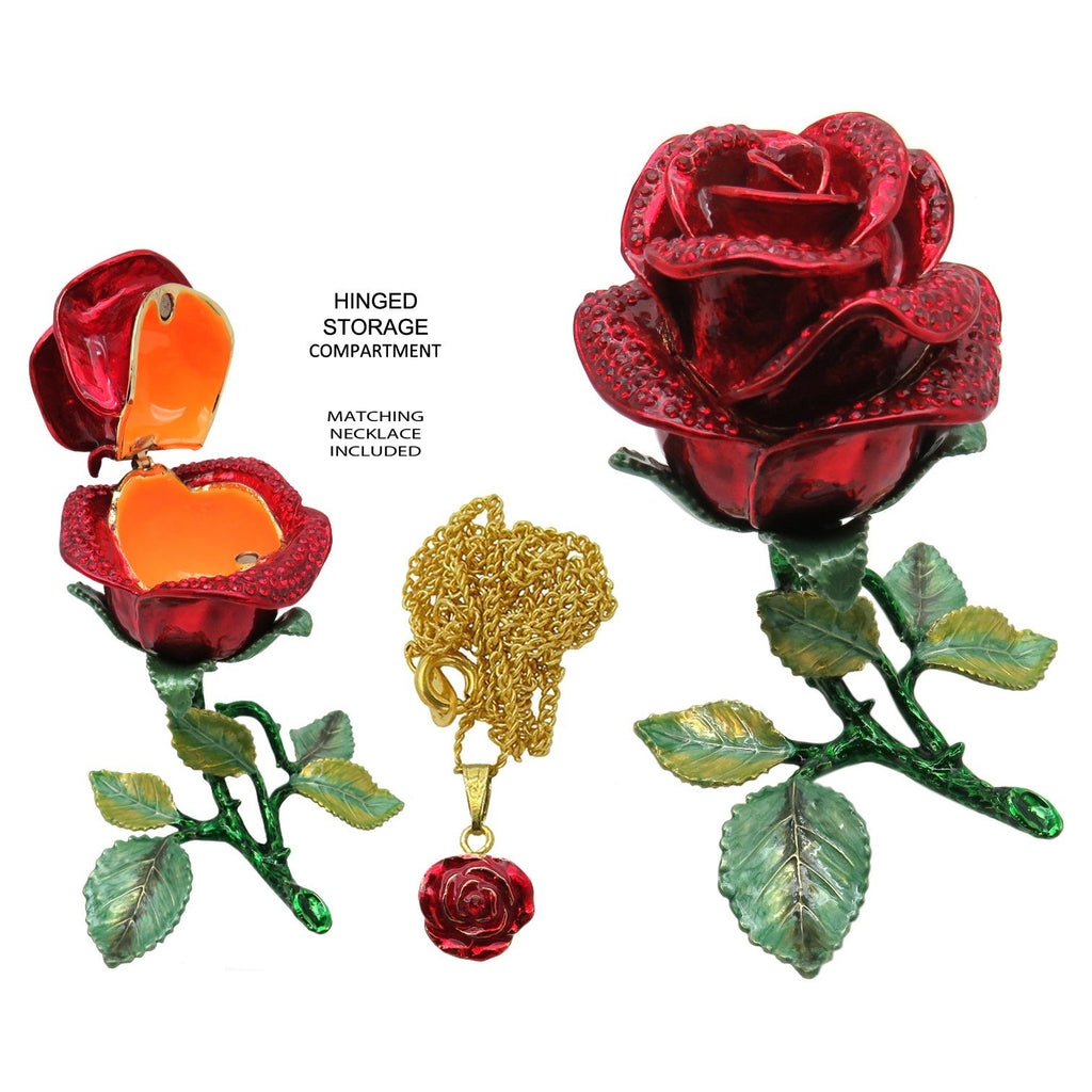 Red Rose Jeweled Trinket Box Austrian Crystals
