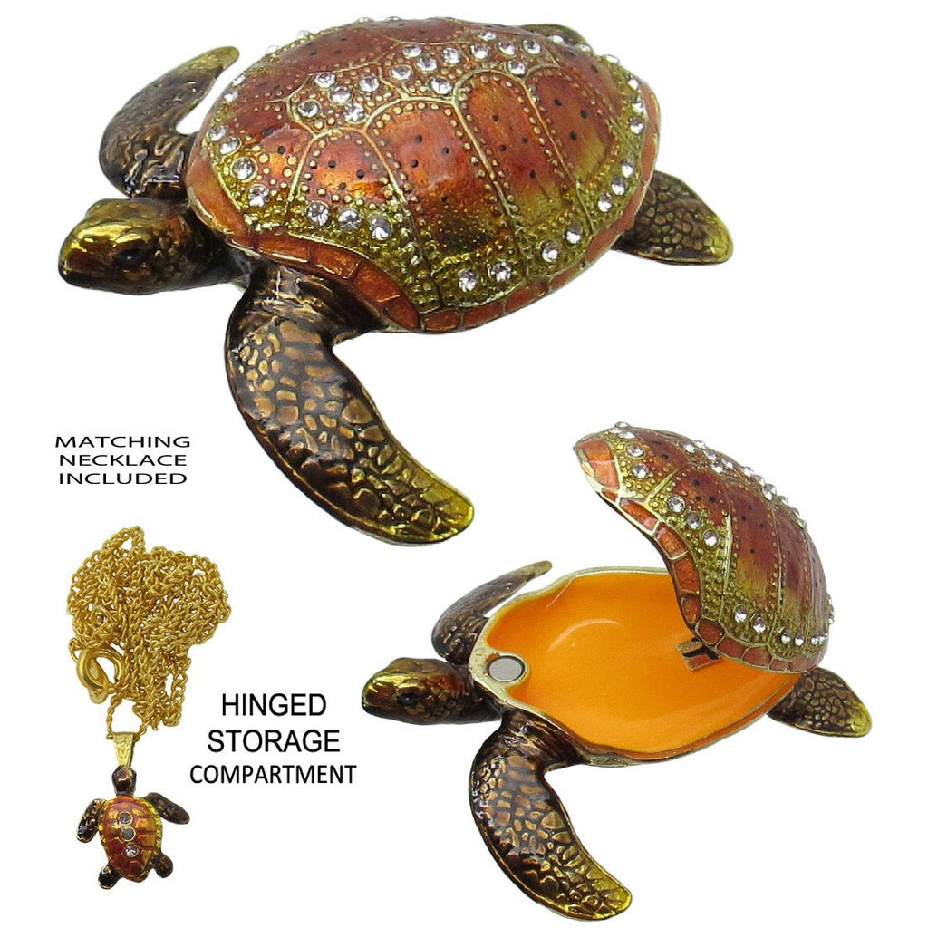 Sea Turtle Jeweled Trinket Box Austrian Crystals, Brown
