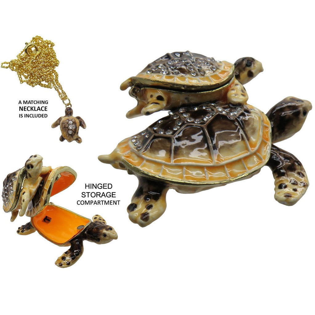 Mother Baby Turtle Jeweled Trinket Box Austrian Crystals