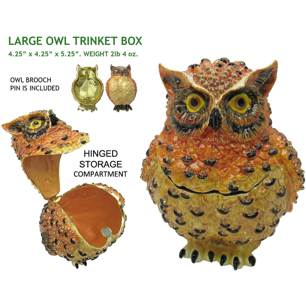 Large Owl Jeweled Trinket Box Austrian Crystals