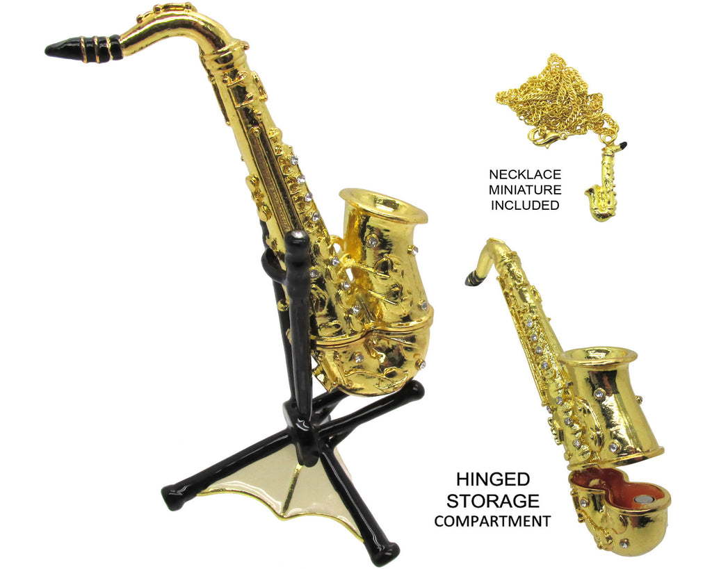 Saxophone Jeweled Trinket Box Austrian Crystals