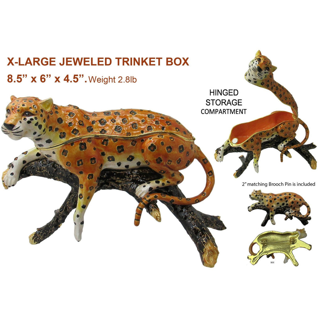 X-Large Cheetah Jeweled Trinket Box Austrian Crystals,