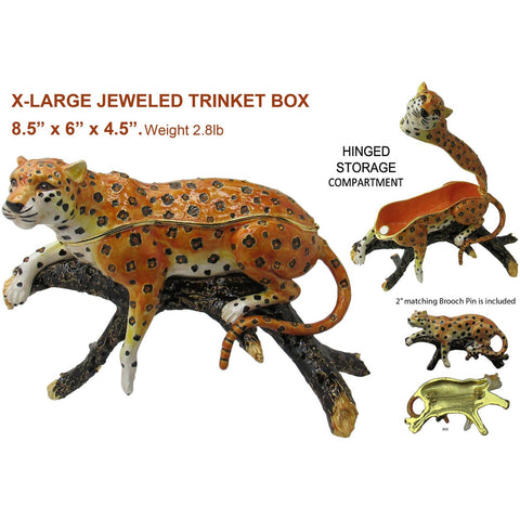 X-Large Cheetah Jeweled Trinket Box Austrian Crystals,