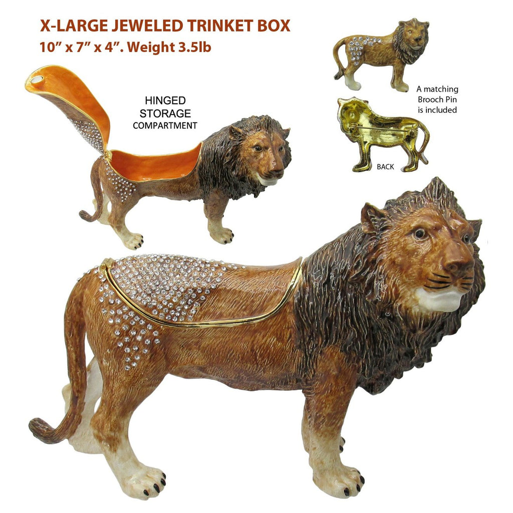X-Large Lion Jeweled Trinket Box Austrian Crystals,