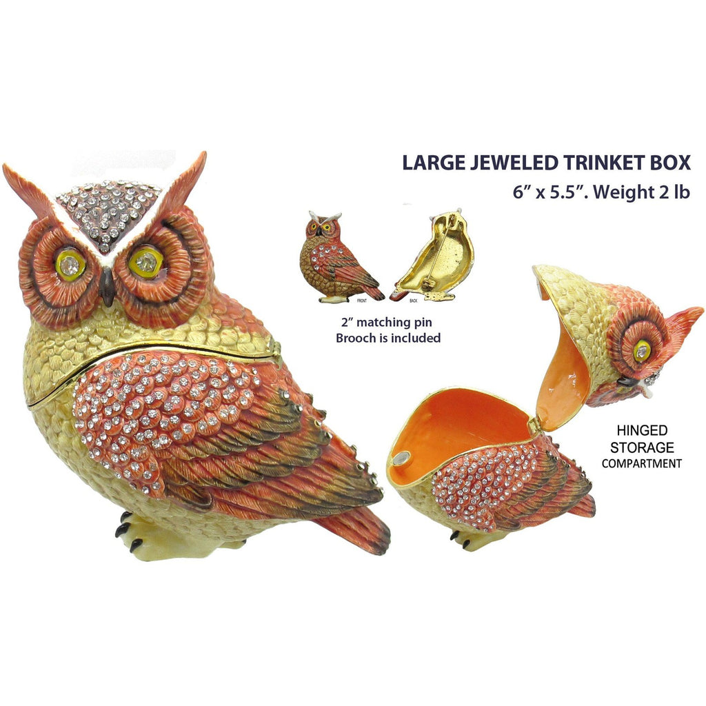 X-Large Great Horned Owl Jeweled Trinket Box Austrian Crystals