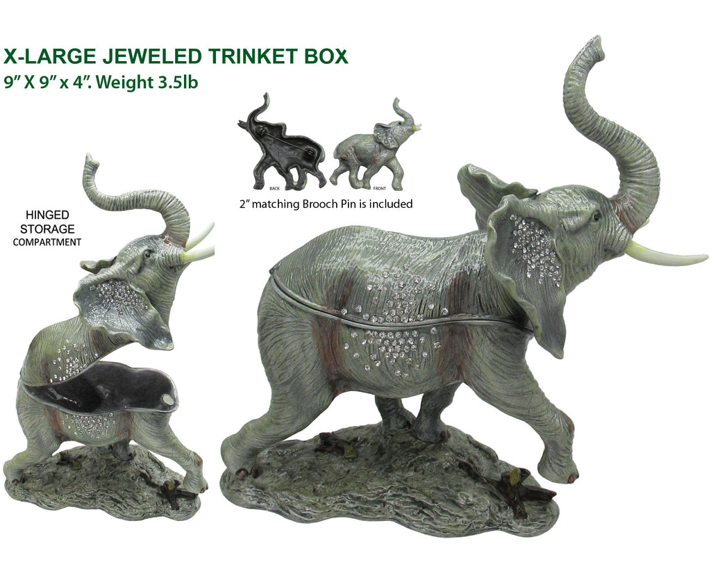 X-Large Elephant Jeweled Trinket Box Austrian Crystals,