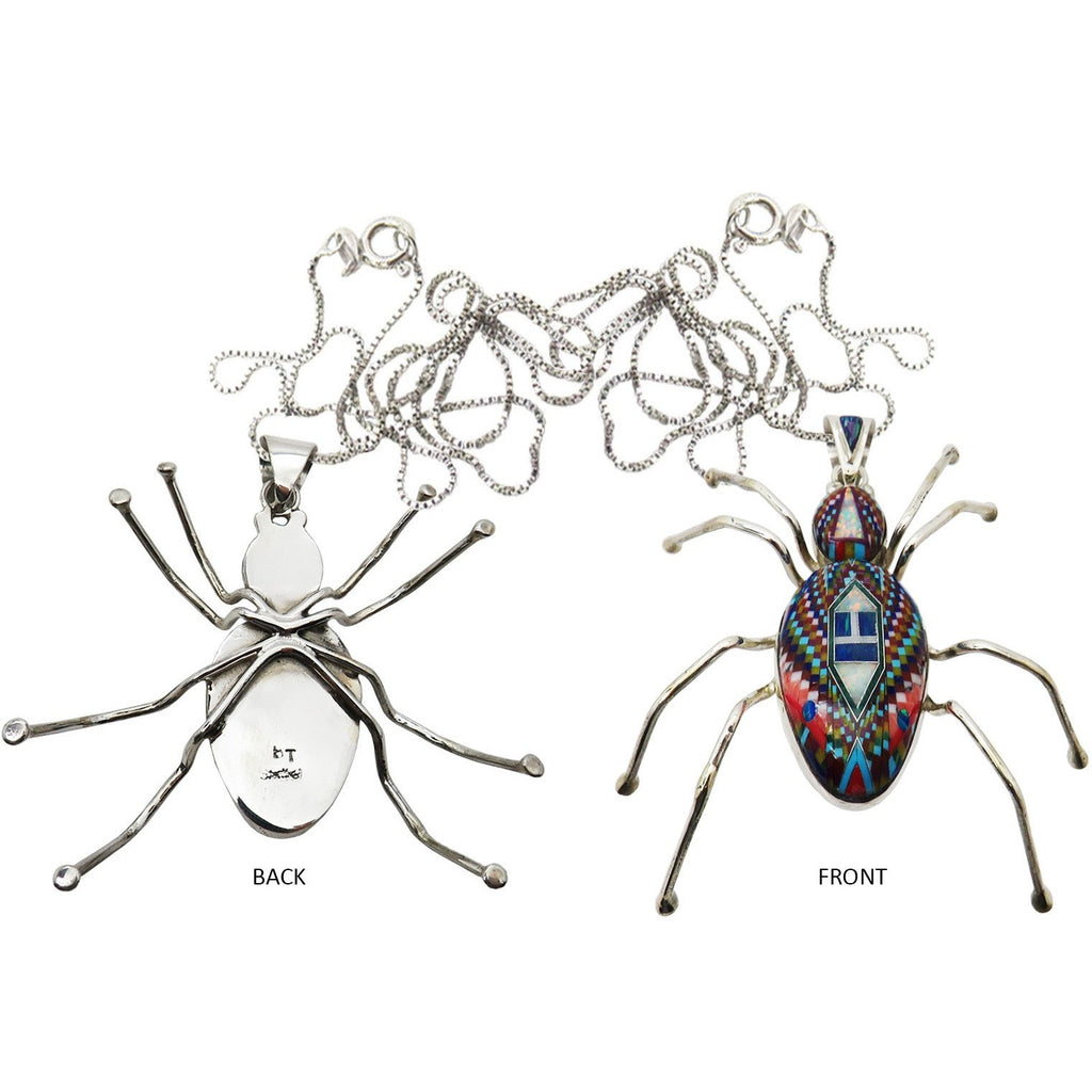 Multi Stone Inlay Sterling Silver Giant Ant Pendant Chain, Large