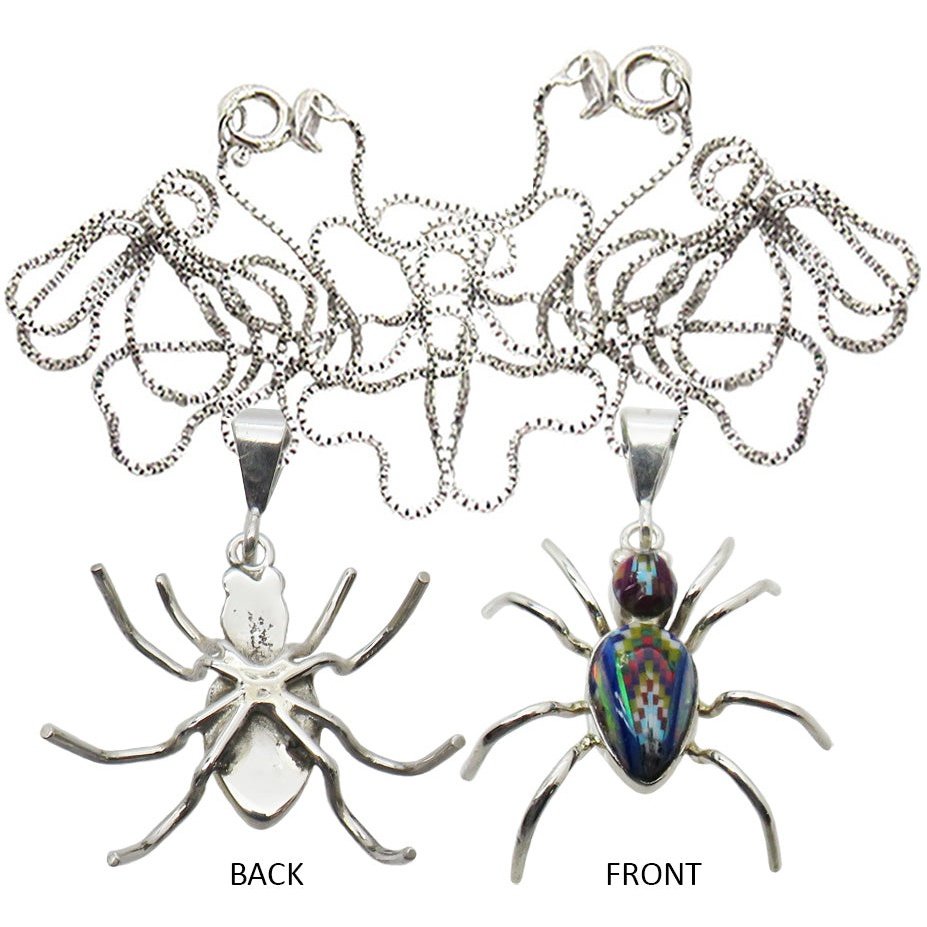 Multi Stone Inlay Sterling Silver Giant Ant Pendant Chain, Medium