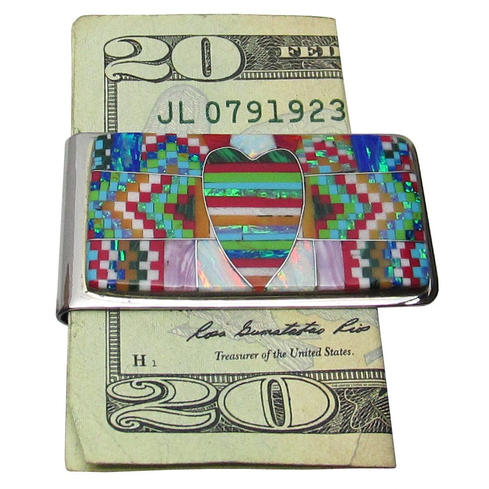 Money Clip, Native American Zuni Multi Stone Inlay,