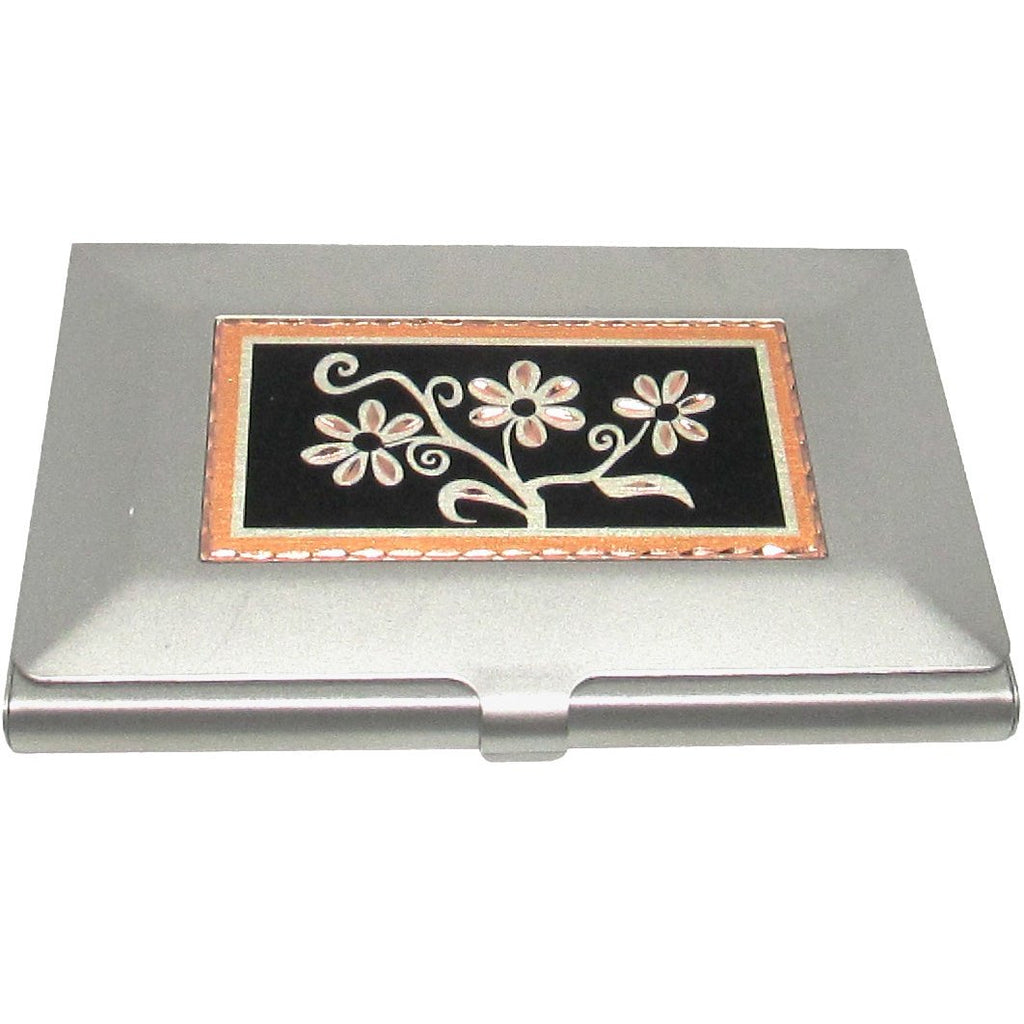 Southwestern Card Holder, Diamond Cut Copper Medallion Inlay, Floral