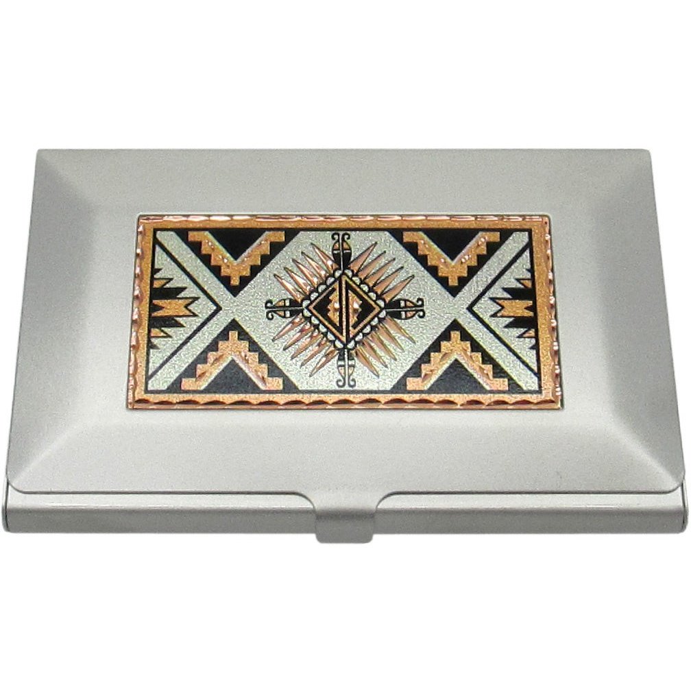 Southwestern Card Holder, Diamond Cut Copper Medallion Inlay, Starburst