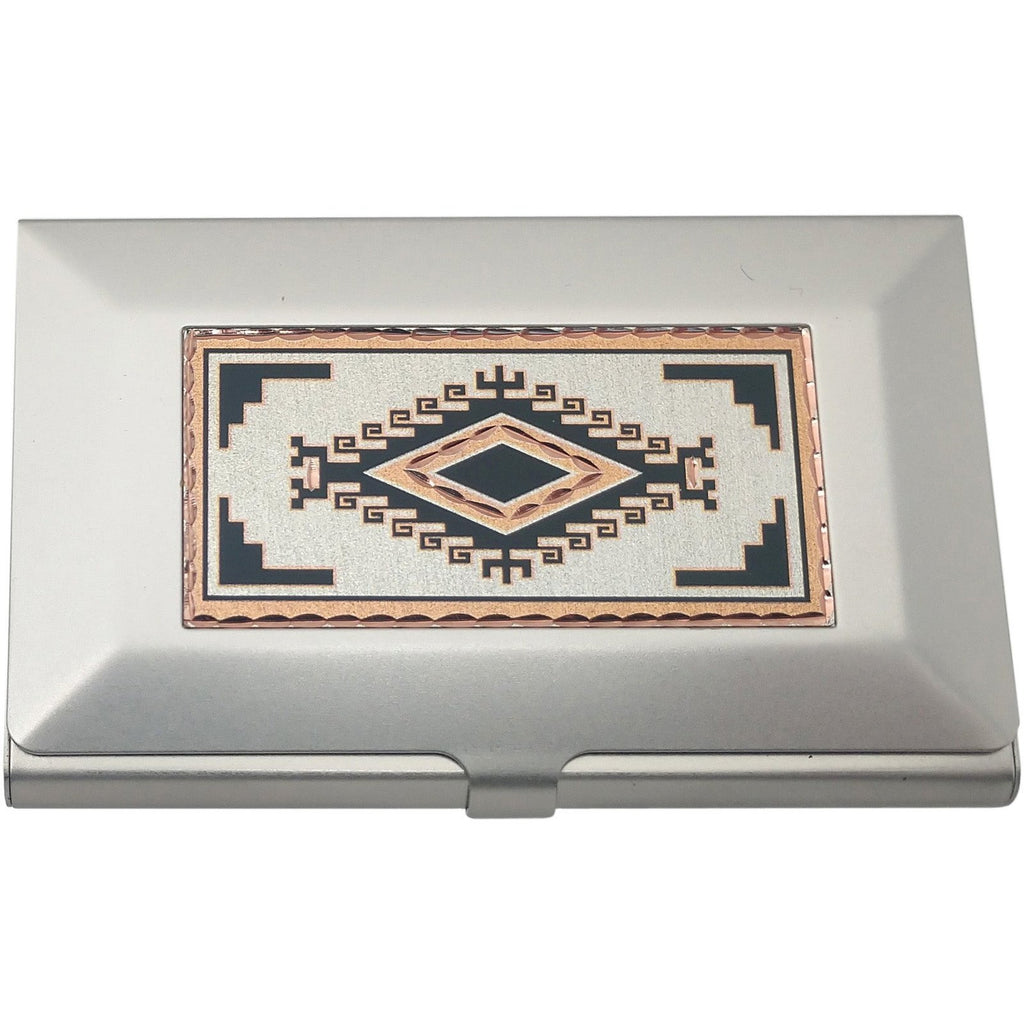 Southwestern Card Holder, Diamond Cut Copper Medallion Inlay,
