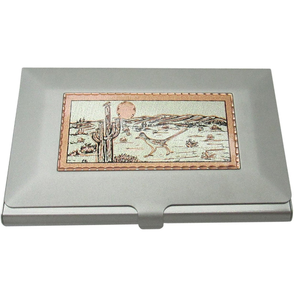 Southwestern Card Holder, Diamond Cut Copper Medallion Inlay, Desert