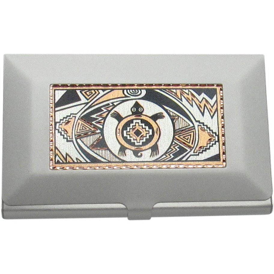 Southwestern Card Holder, Diamond Cut Copper Medallion Inlay, Turtle