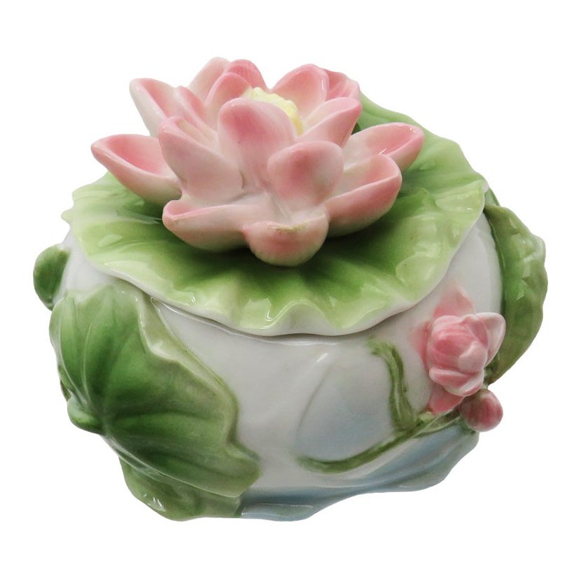 Fine Porcelain Trinket Box, Lotus Flower