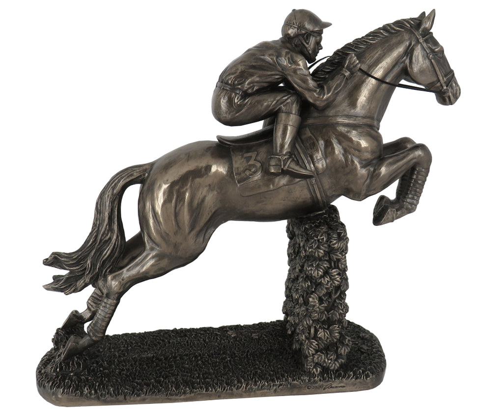 Cold Cast Bronze Sculpture, Jumping Horse and Rider
