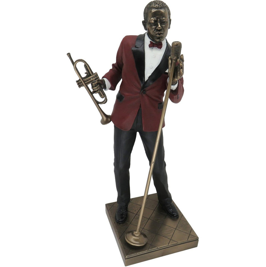 Jazz Band Bronze Sculpture, Red Suit, Singer Trumpet