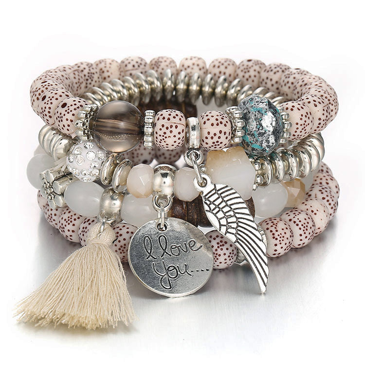 Tassel Love Bracelet Set, pc, Beige