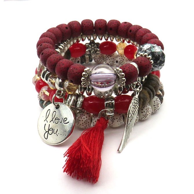 Tassel Love Bracelet Set, pc, Red