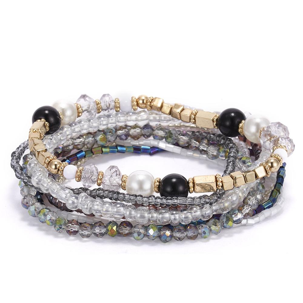 Bracelet Set, Crystal Seed Beads, Boho, pc, Black