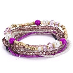 Bracelet Set, Crystal Seed Beads, Boho, pc, Purple
