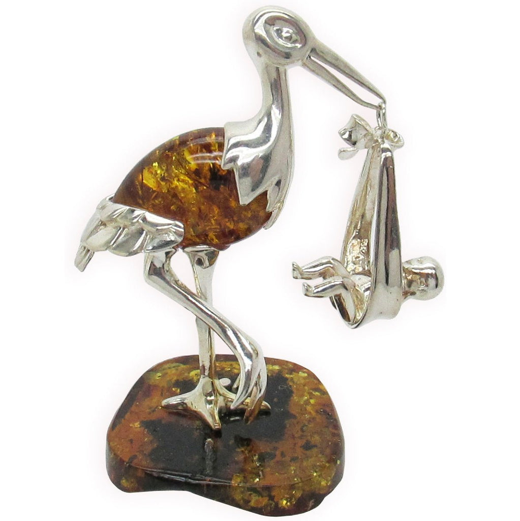 Stork Baby, Sterling Silver Baltic Amber